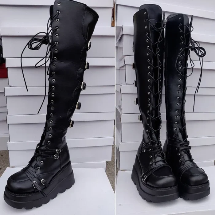 بوت ران‌بلند زنانه پلتفرم و سگک‌دار - تصویر 4