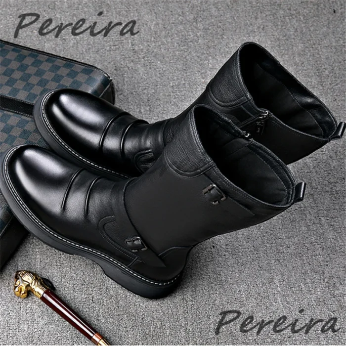 بوت چرمی مردانه سگک‌دار زمستانی - تصویر 3