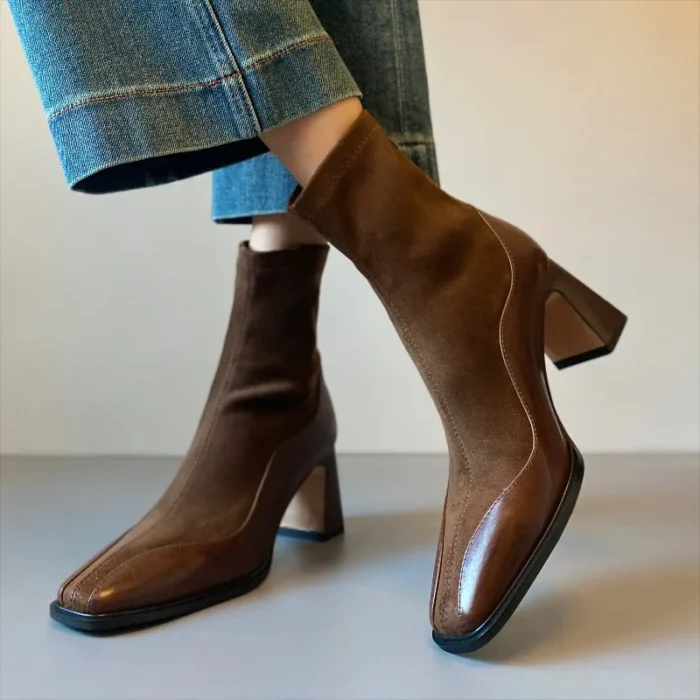 نیم‌بوت زنانه نوک‌مربعی پاشنه‌کلفت - تصویر 3