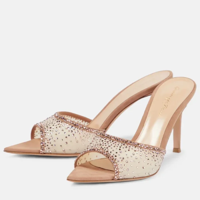 دمپایی زنانه نوک‌تیز پاشنه‌سوزنی نگین‌دار - تصویر 6