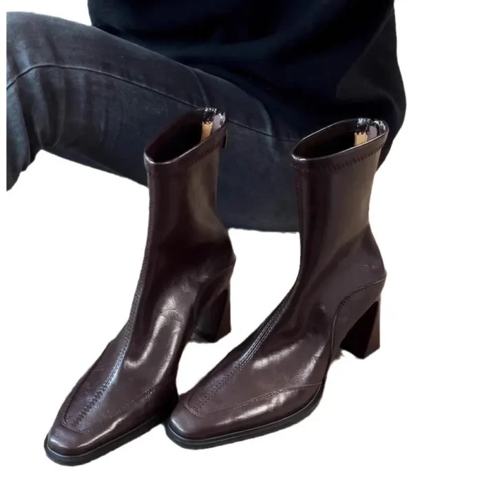 چکمه مچی زنانه چرمی پاشنه‌دار - تصویر 5