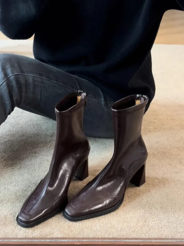 چکمه مچی زنانه چرمی پاشنه‌دار - تصویر 8