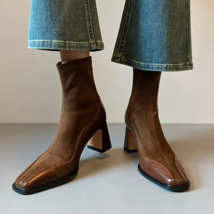 نیم‌بوت زنانه نوک‌مربعی پاشنه‌کلفت - تصویر 4