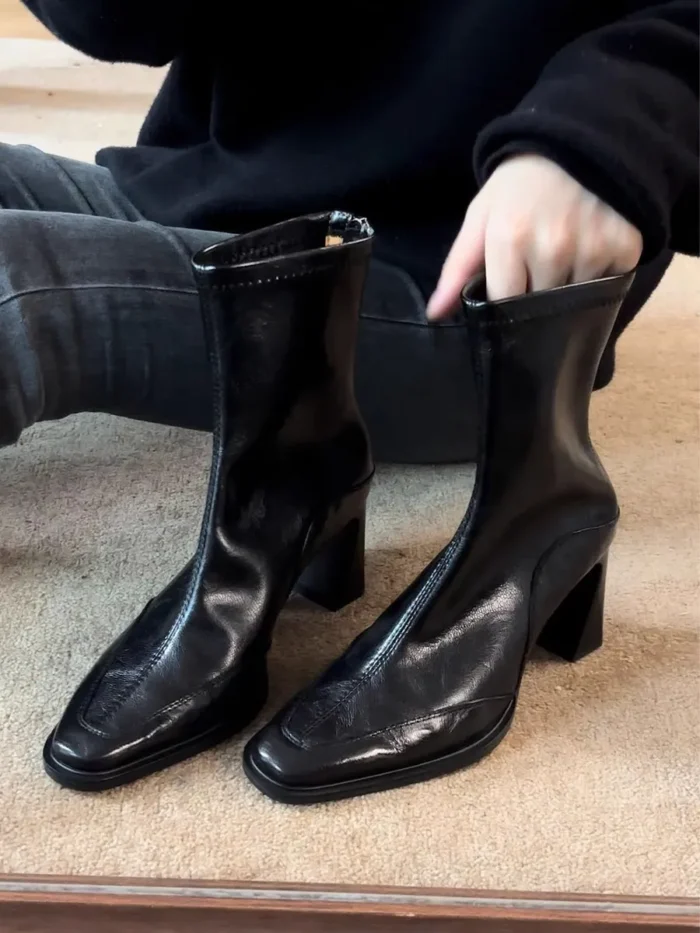 چکمه مچی زنانه چرمی پاشنه‌دار - تصویر 9