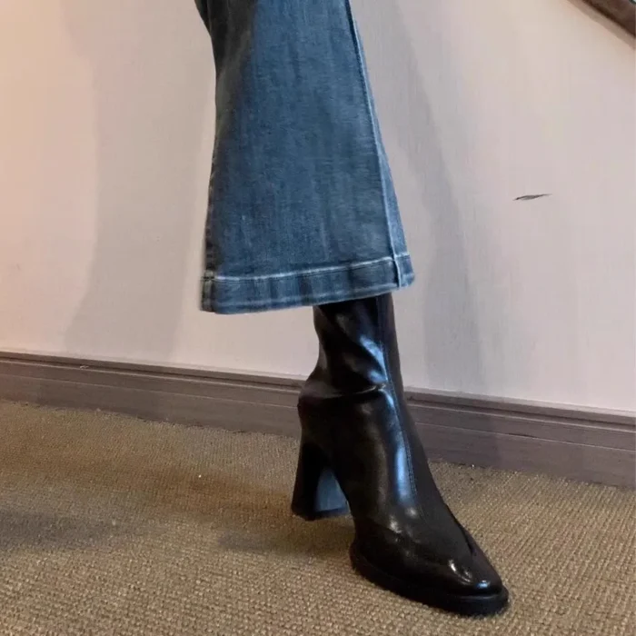 چکمه مچی زنانه چرمی پاشنه‌دار - تصویر 3