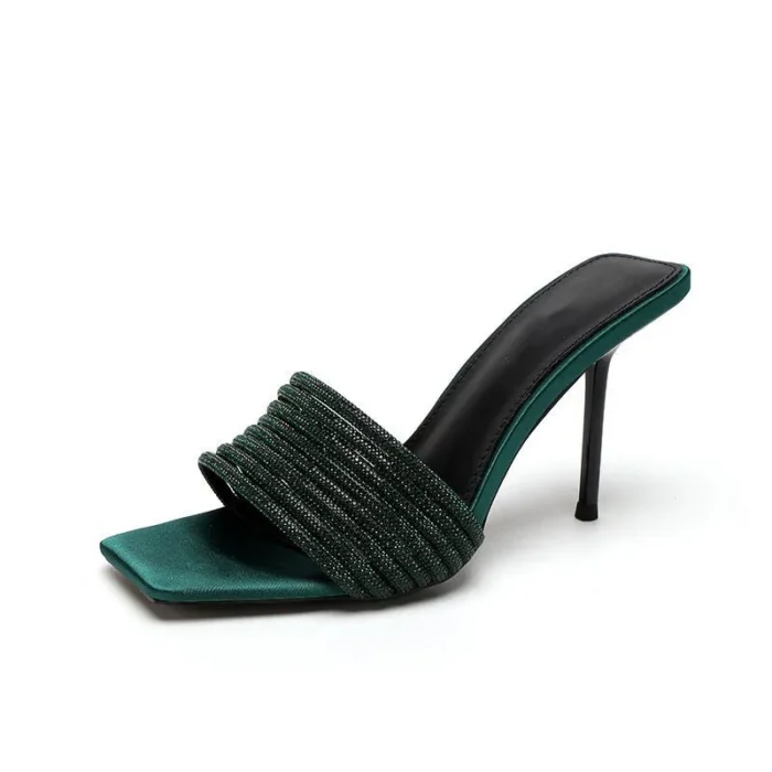 دمپایی زنانه کریستالی نوک‌مربعی پاشنه‌سوزنی - تصویر 12