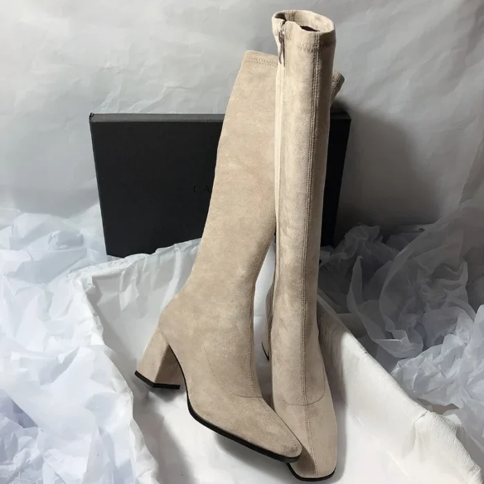 بوت زنانه زانوبلند جیر پاشنه‌کلفت - تصویر 4