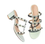 دمپایی زنانه پاشنه‌بلند میخ‌دار براق - تصویر 12