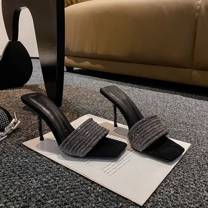 دمپایی زنانه کریستالی نوک‌مربعی پاشنه‌سوزنی - تصویر 11