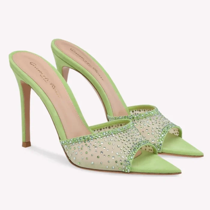 دمپایی زنانه نوک‌تیز پاشنه‌سوزنی نگین‌دار - تصویر 5