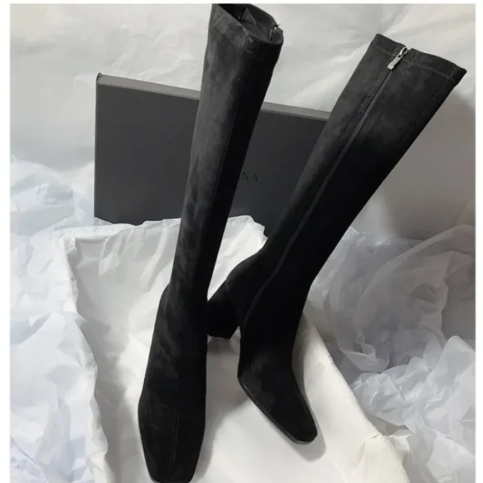 بوت زنانه زانوبلند جیر پاشنه‌کلفت - تصویر 5