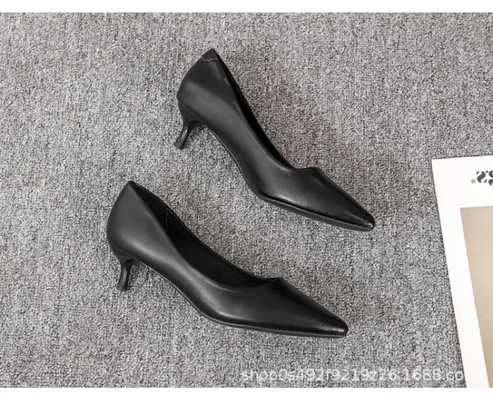 کفش زنانه چرمی مشکی نوک‌تیز پاشنه‌باریک - تصویر 8