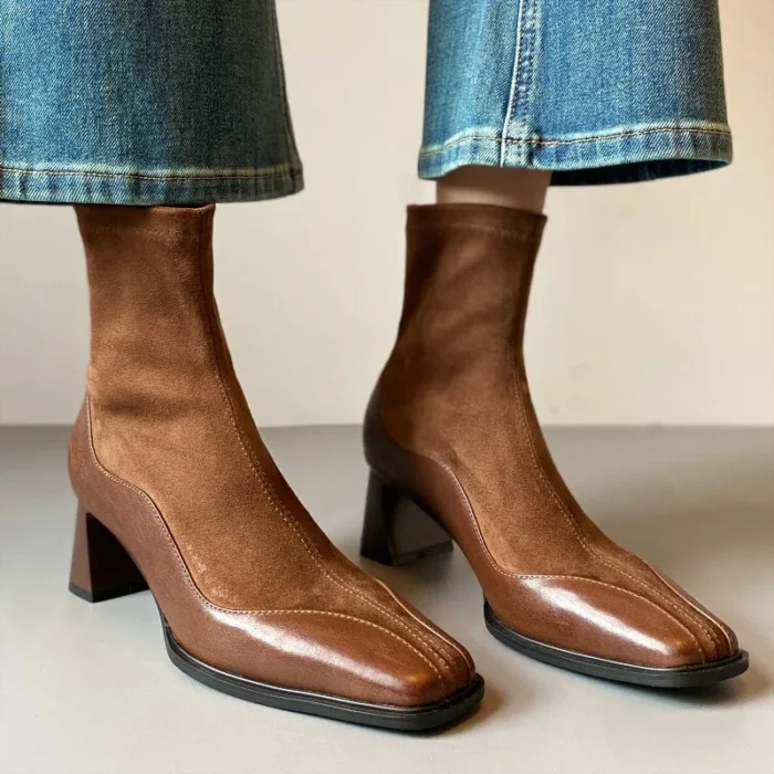 نیم‌بوت زنانه نوک‌مربعی پاشنه‌کلفت - تصویر 5