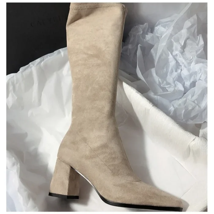 بوت زنانه زانوبلند جیر پاشنه‌کلفت - تصویر 7