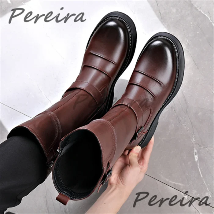 بوت چرمی مردانه سگک‌دار زمستانی - تصویر 2