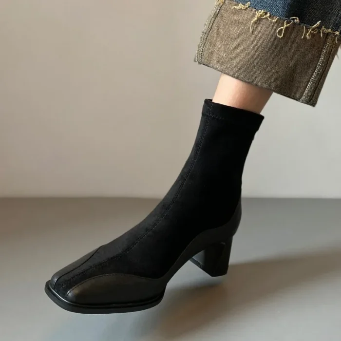 نیم‌بوت زنانه نوک‌مربعی پاشنه‌کلفت - تصویر 6