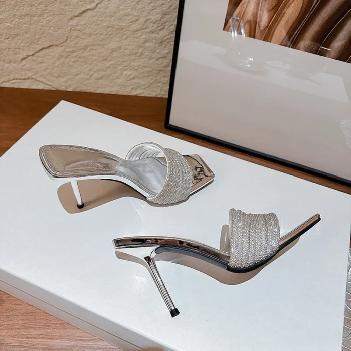 دمپایی زنانه کریستالی نوک‌مربعی پاشنه‌سوزنی - تصویر 4